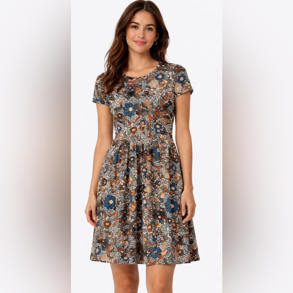 Peruvian Connection Wanderlust Floral Fit Flare Dress Pockets Med‎ Boho Chic M